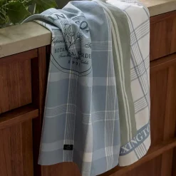Best Lexington Botanical Checked Organic Cotton Kitchen Towel, blue/white