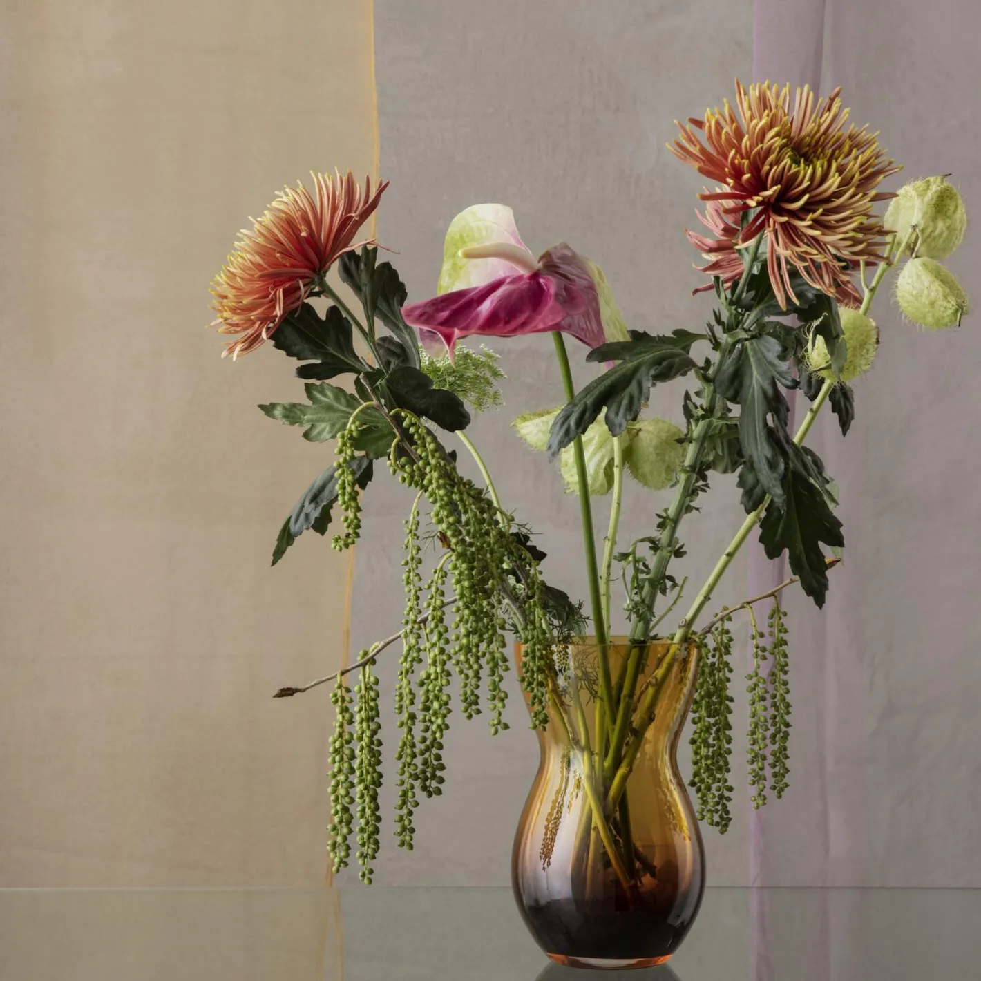 Holmegaard Calabas duo vase, burgundy/amber> Vaser