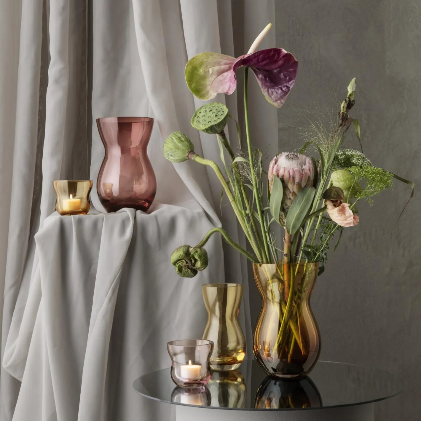 Holmegaard Calabas duo vase, burgundy/amber> Vaser