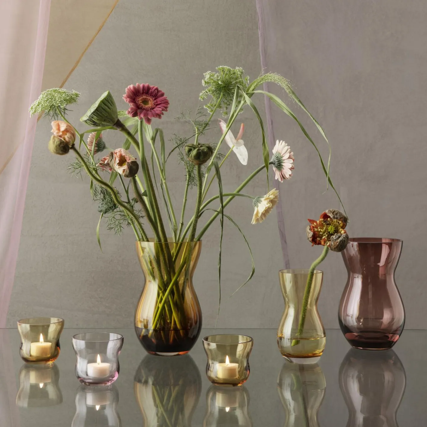 Holmegaard Calabas duo vase, burgundy/amber> Vaser