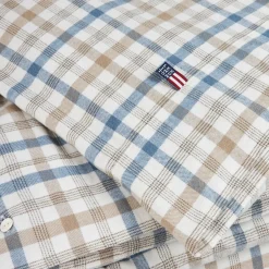 Discount Lexington Checked Cotton Flannel Bed Set, misty blue/beige/white