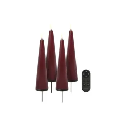Clearance Uyuni Lighting Giftbox w. spike, remote, LED cone candle 4-pack, wine red