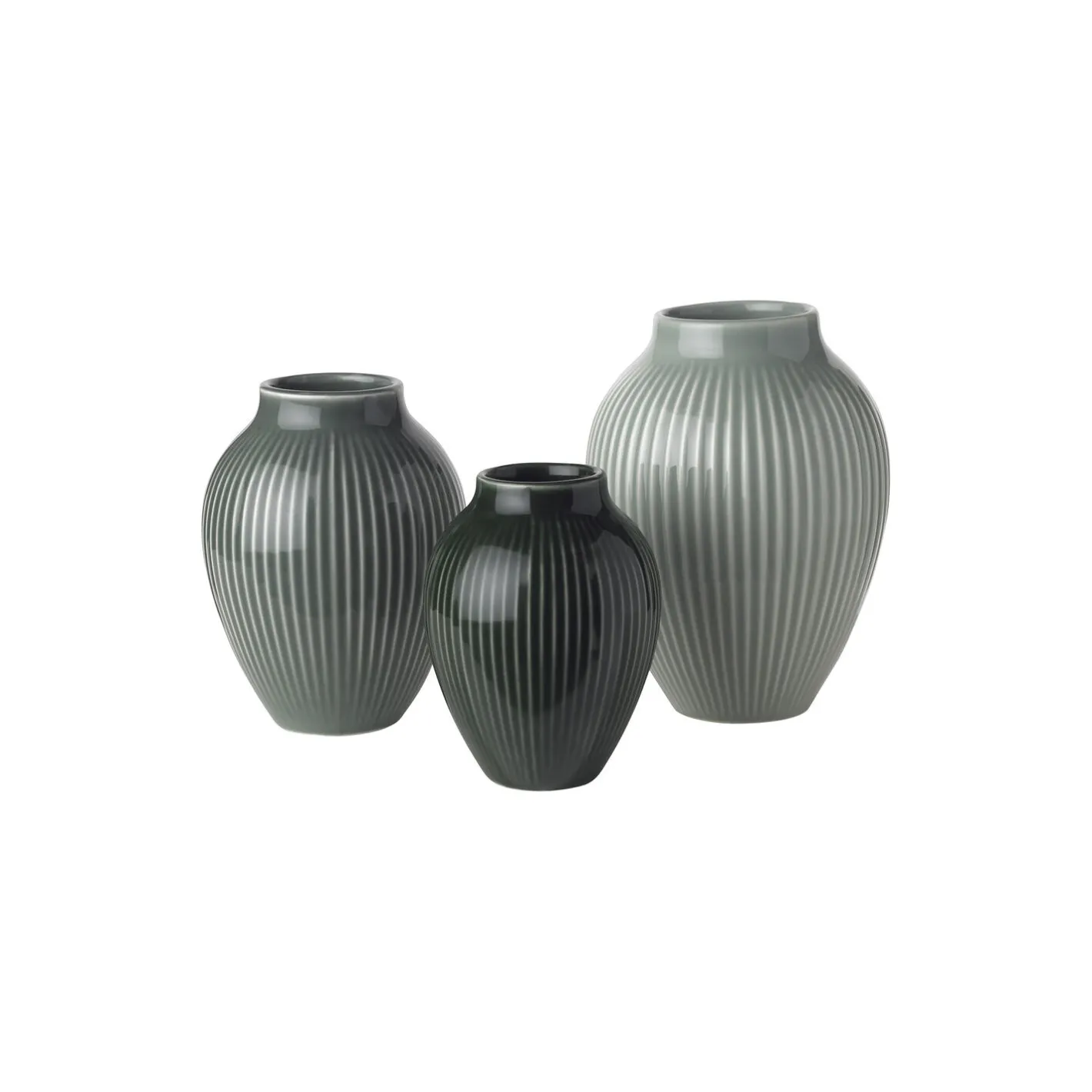 New Knabstrup Keramik Knabstrup mini vase ripple 3 Stk., green mat misty green,/celadon green/dark green