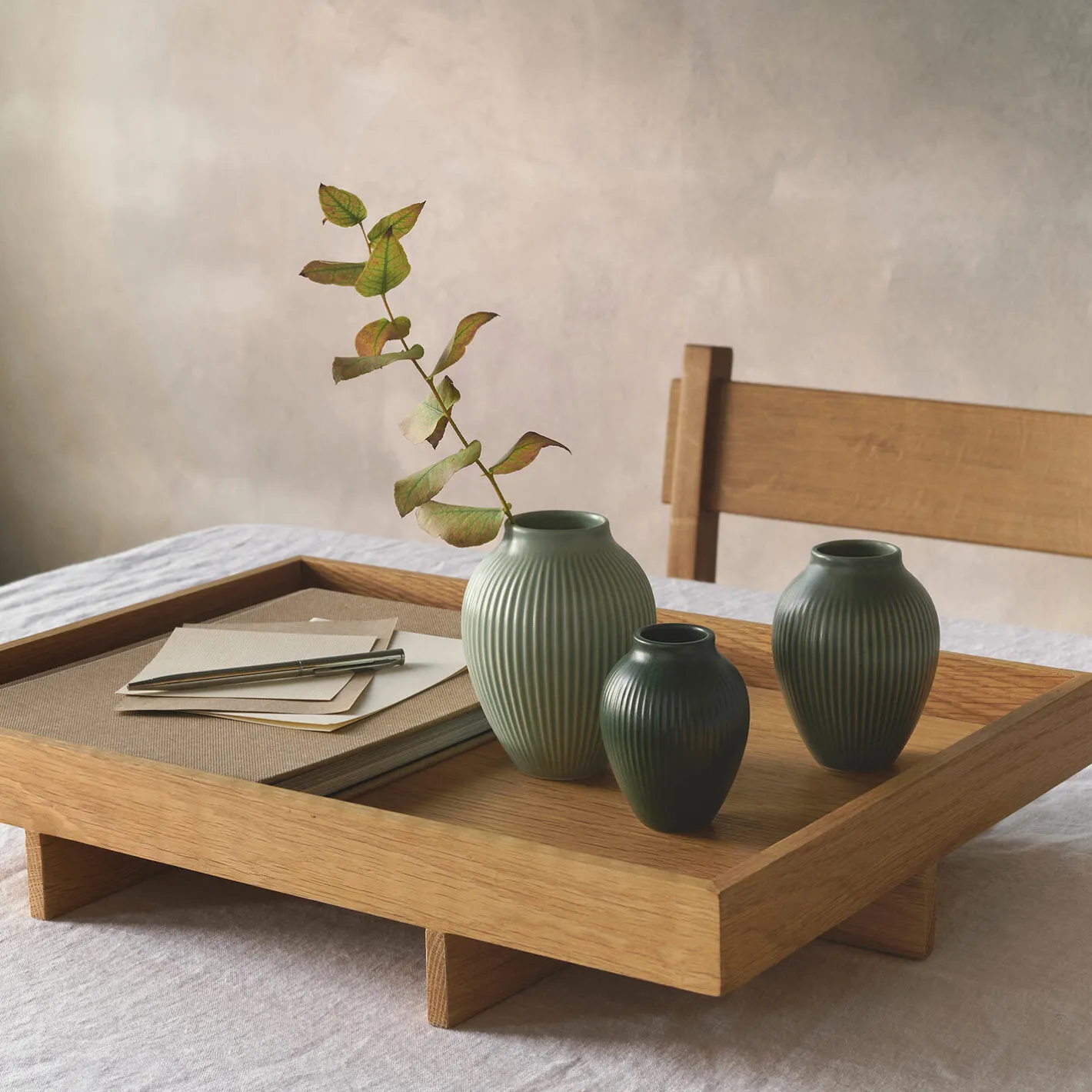 New Knabstrup Keramik Knabstrup mini vase ripple 3 Stk., green mat misty green,/celadon green/dark green