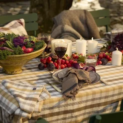 Outlet Lexington Linen/Cotton Tablecloth, olive/white/stone