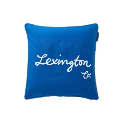 Lexington Pudebetræk i økologisk bomuldstwill med logo, sea blue/white> Pyntepuder & Hynder