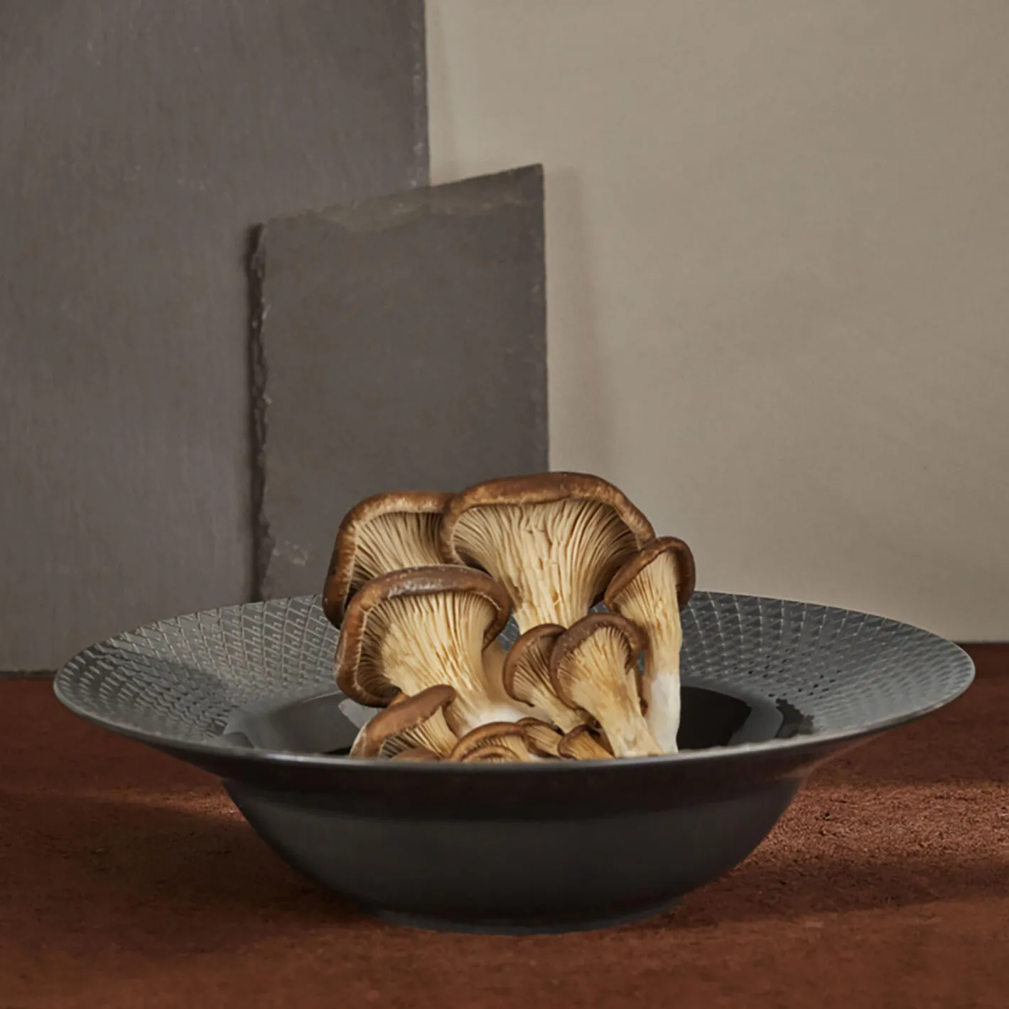 Lyngby Porcelæn Rhombe Earth Dyb tallerken Ø 24.5 cm, slate> Tallerkener