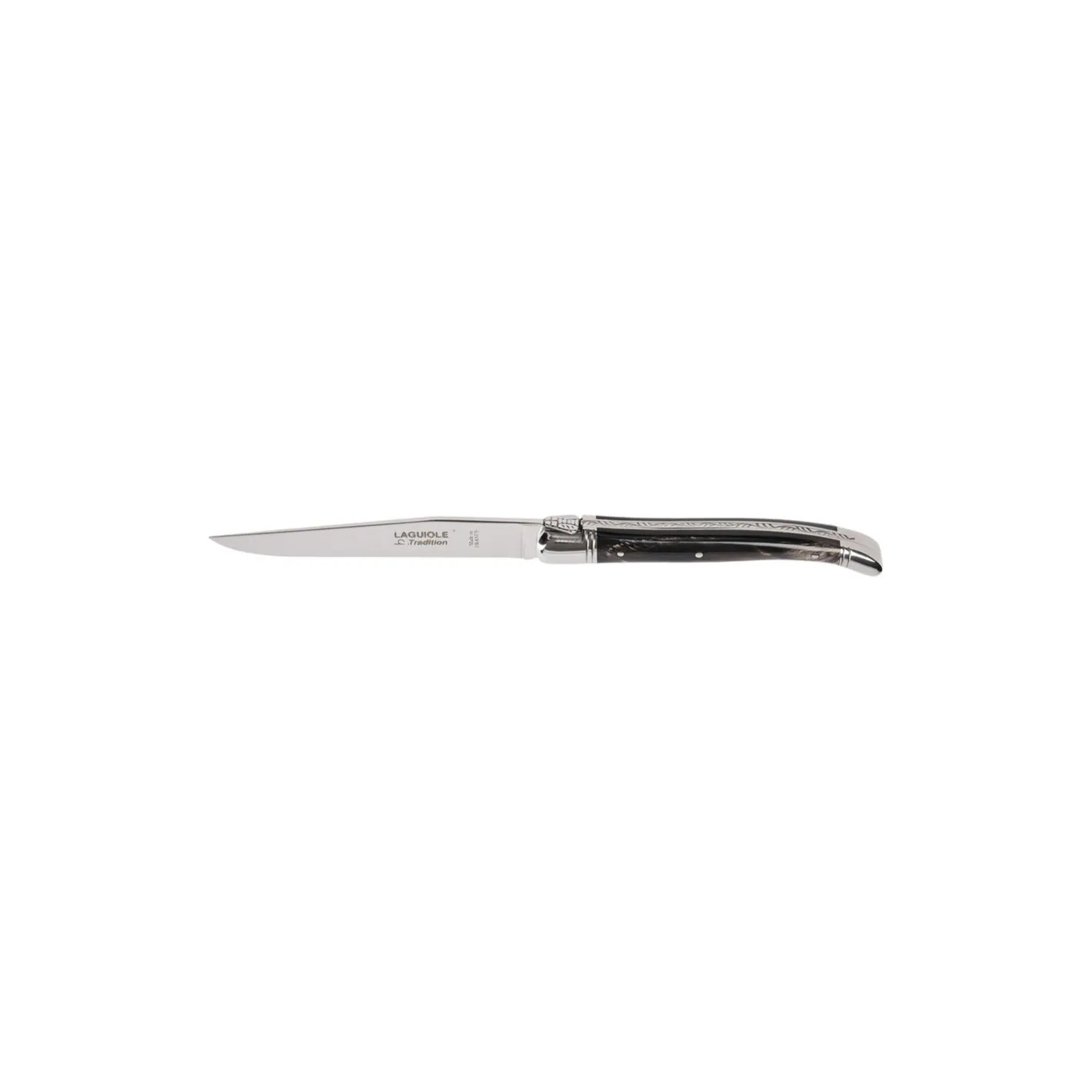 Laguiole Tradition Steakkniv, sort horn struktur