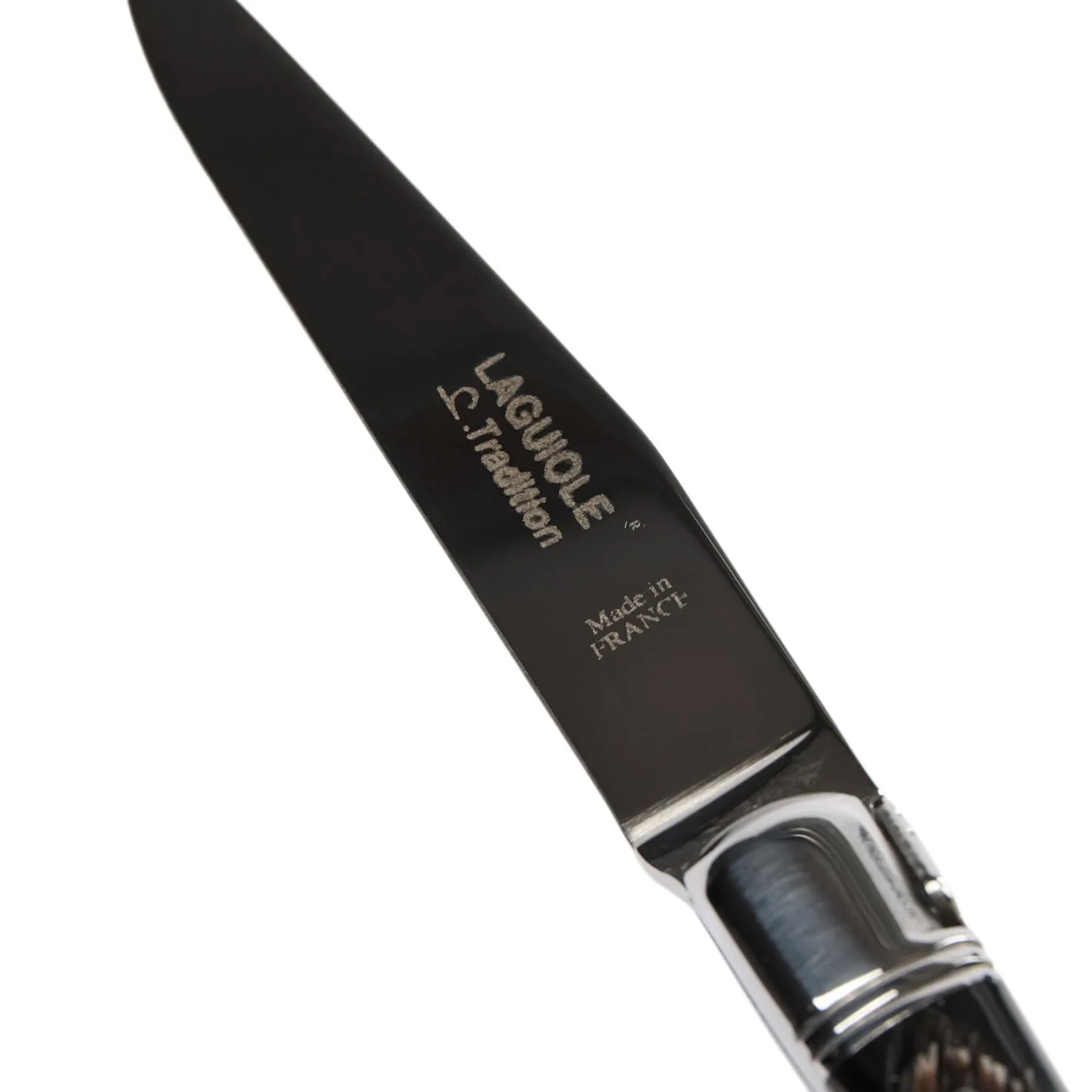 Laguiole Tradition Steakkniv, sort horn struktur