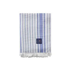 Lexington Stribet tæppe i økologisk bomuld, white/blue> Plaider