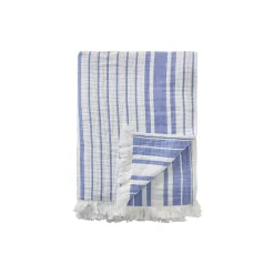 Lexington Stribet tæppe i økologisk bomuld, white/blue> Plaider
